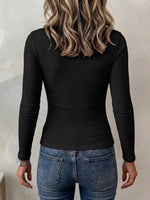 Crew Neck Chest Cutout Deep V Fitted Ribbed Long Sleeve Knit Top