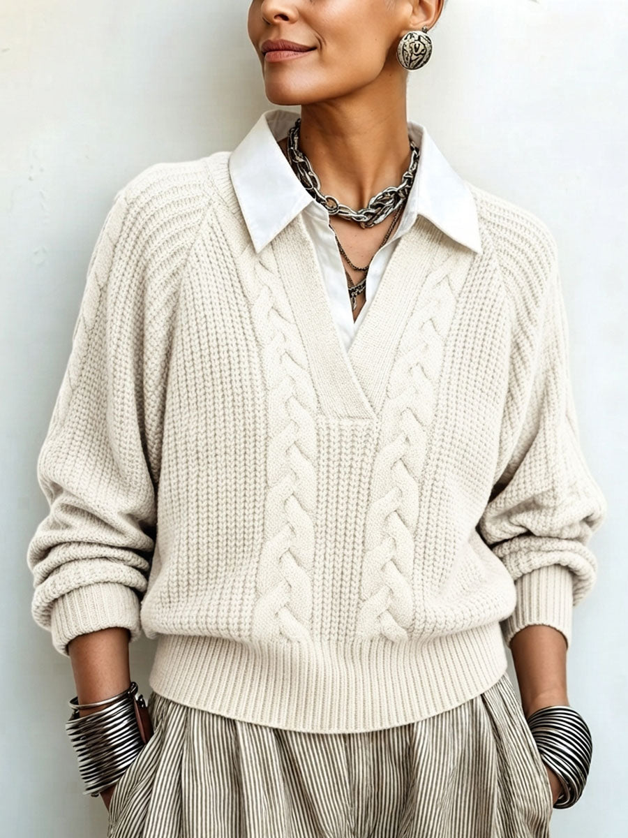 Chic False Two-piece Cable-knit Sweater