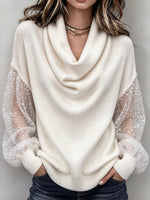 Chic Sheer Tulle-sleeve Mock-neck Knit Top