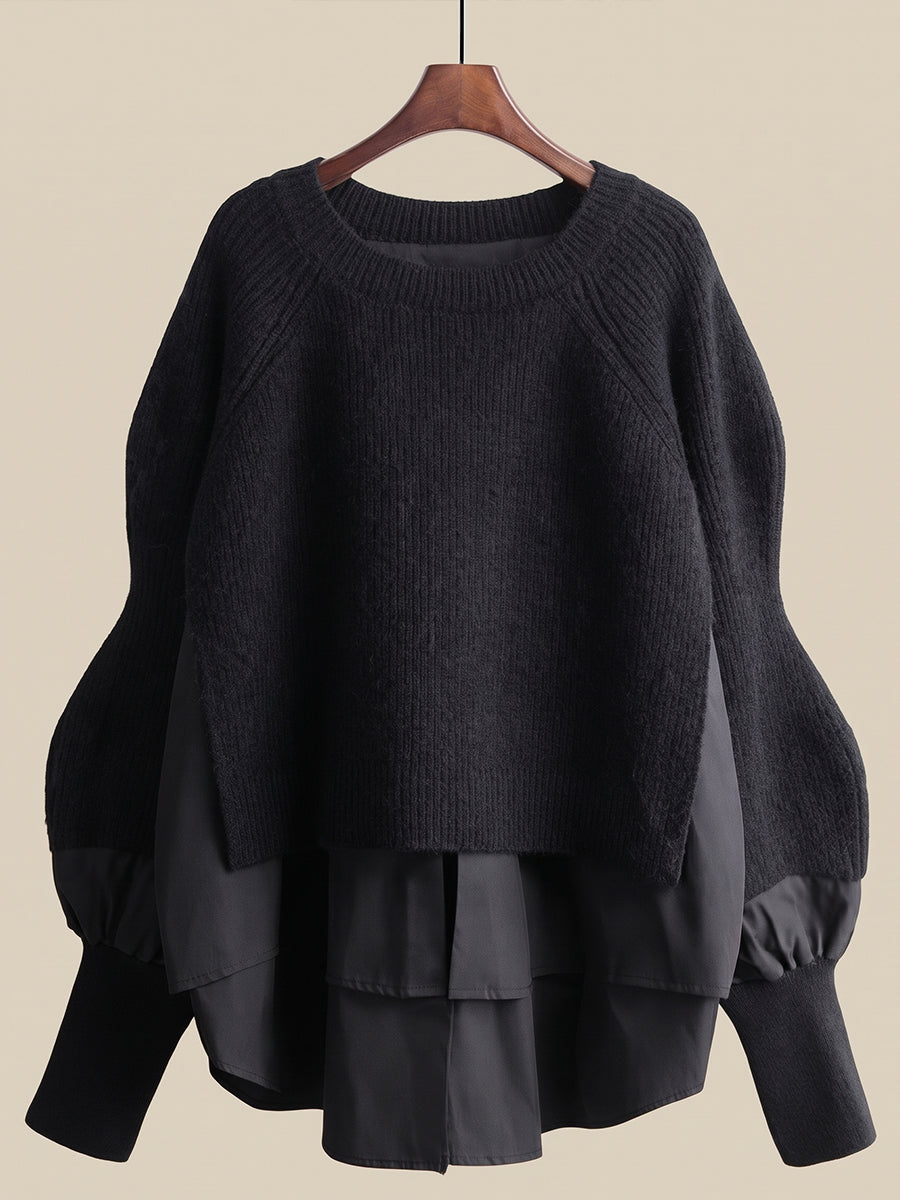 Chic Layered-Look Ribbed Knit Pullover