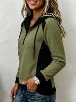 Women's Long-sleeve Casual Loose-fit Color-block Waffle Knit Hoodie With Collar