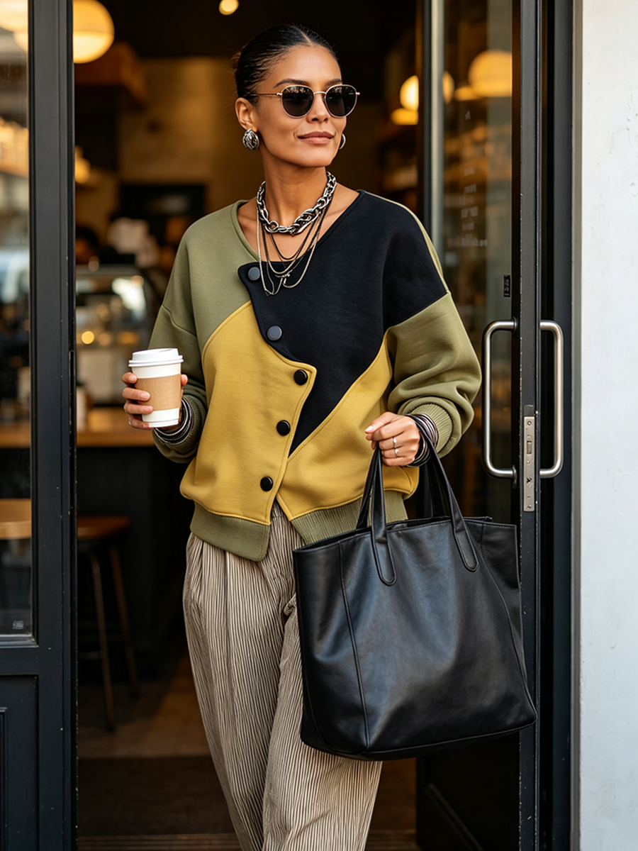 Chic Stylish Asymmetric Colorblock Sweatshirt Jacket