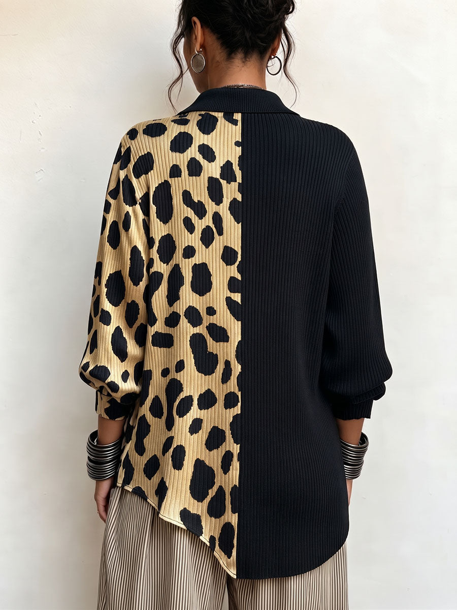 Chic Bold Leopard Color-block Asymmetric Sweater