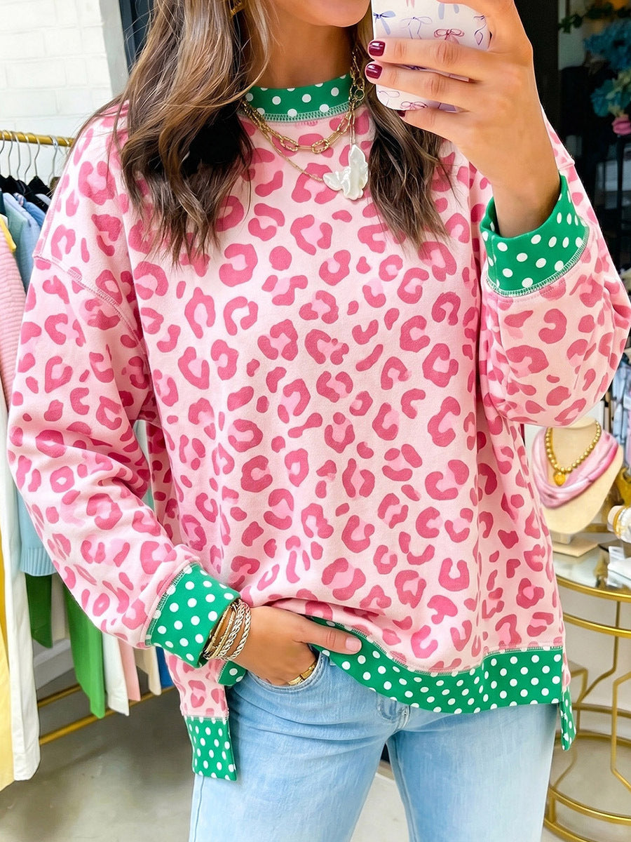 Chic Leopard&Polka Dot Print Sweatshirt