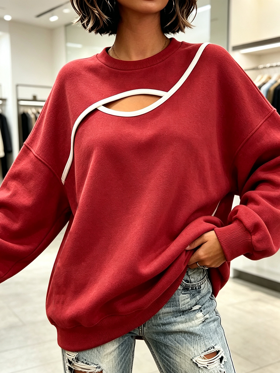 Bold Cozy Oversized Cutout Red Sweatshirt