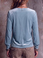 Women's Solid Color V-neck Tie-waist Long Sleeve Casual Loose Velvet Top