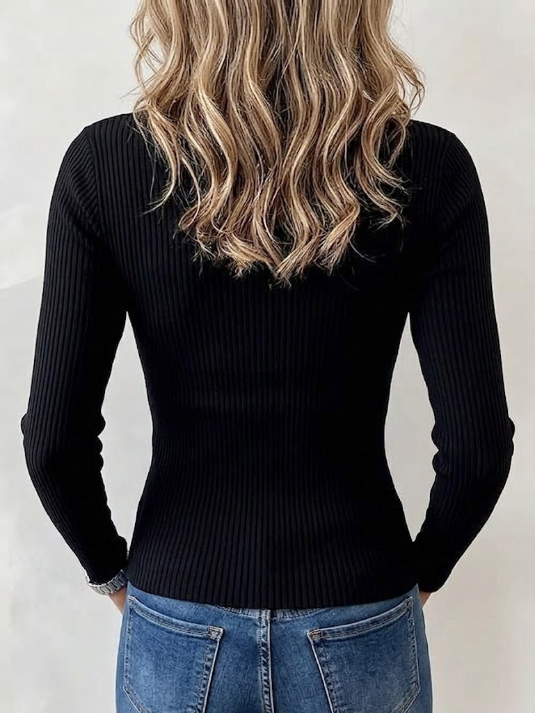 Chic Ribbed Knit Top With Lace-up And Cut-out Details
