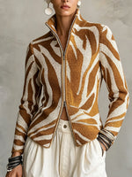 Casual Abstract Art Print Zip-up Knit Jacket