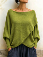 Chic Draped Asymmetric Boatneck Pullover