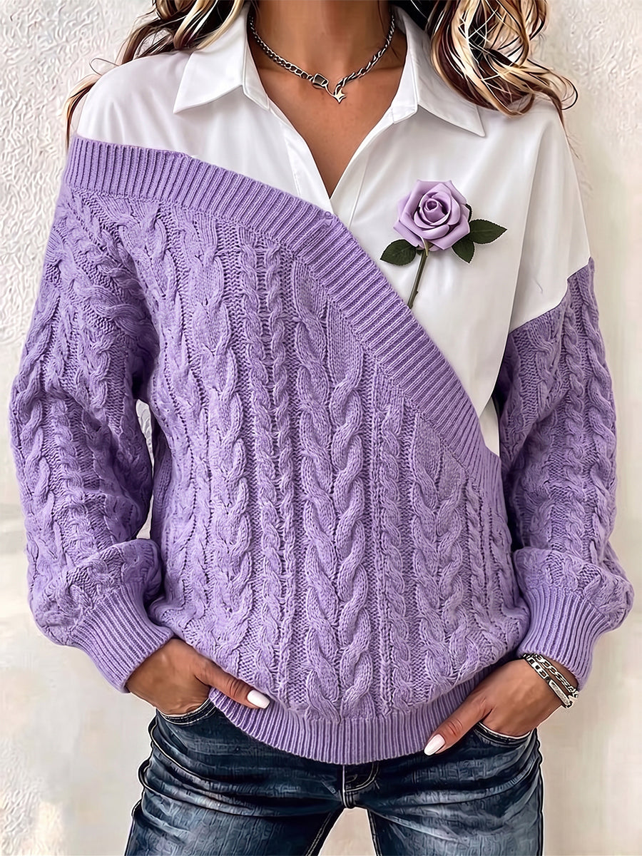 Romantic Asymmetrical Cable-Knit Layered Top(Brooch not included)