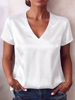 Elegant And Casual V-neck Satin Short-sleeved Shirt