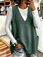 Women's Oversized V-neck Knit Sweater Vest With Pockets
