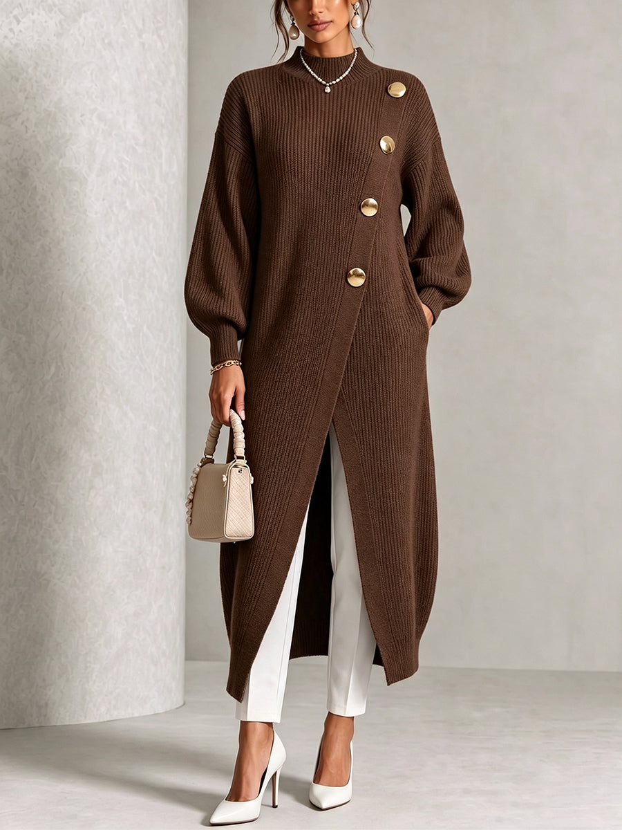 Chic Ribbed Knit Asymmetrical Button Tunic