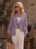 Chic Lavender Crocheted Fringe Open-Front Poncho
