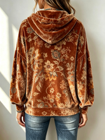 Cozy Fall Velvet Floral Hooded Sweatshirt