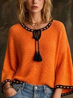 Vibrant Tassel-Accented Knit Sweater