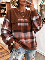 Oversized Plaid-patchwork Cozy Pullover Sweatshirt