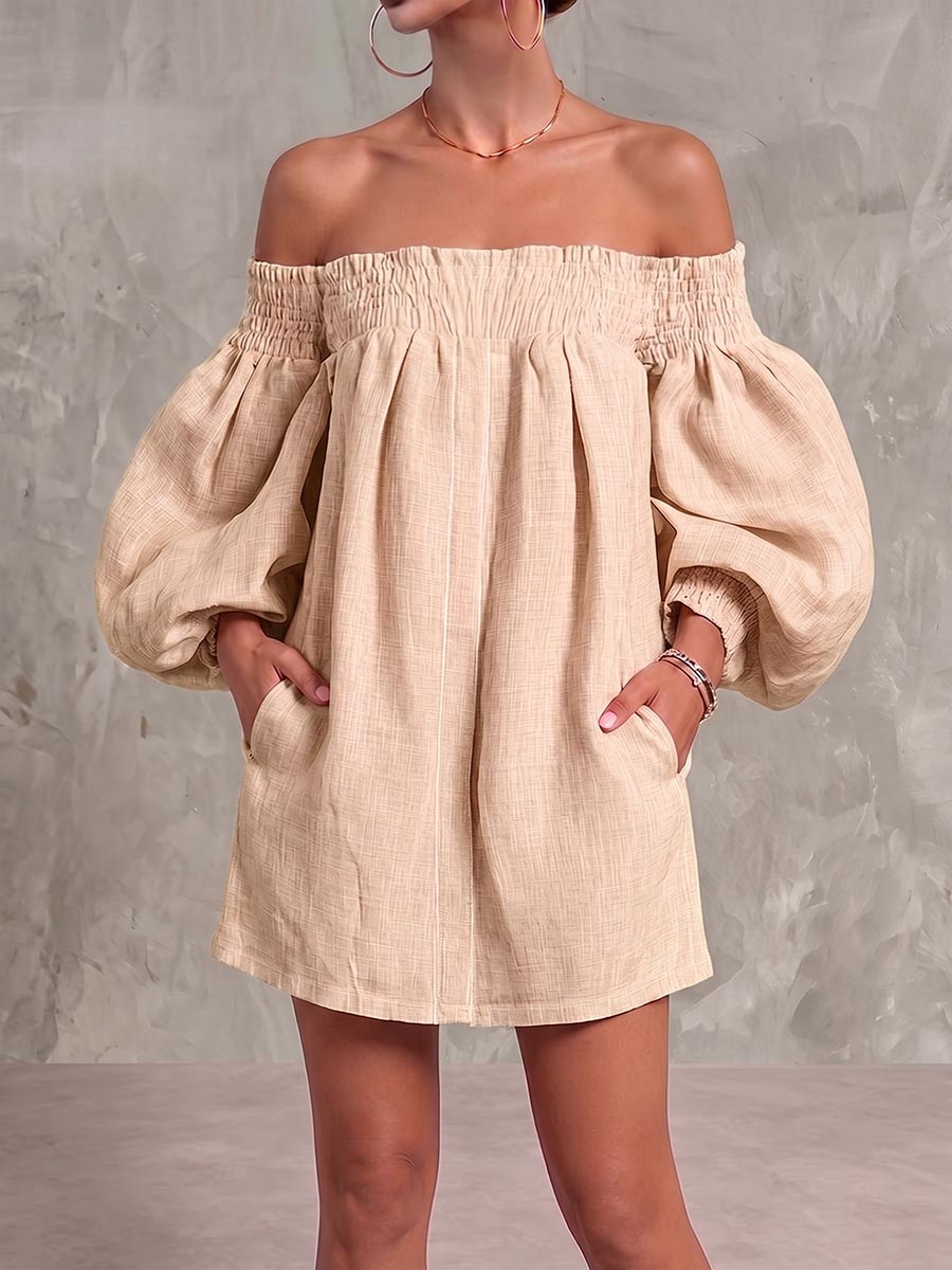 Women's Off-shoulder Long-sleeved Casual Loose Cotton And Linen Dress