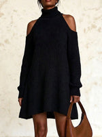 Women's Solid Color Stand Collar Long Sleeve Casual Loose Knit Dress