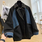 Relaxed-fit Color-block Denim Jacket With Contrast Stitching