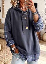 Casual Plaid-panel Pullover Hoodie
