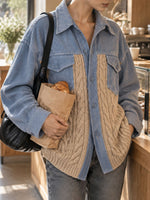 Oversized Shirt-style Jacket Featuring A Combination Of Casual Corduroy And Chunky-knit Panels