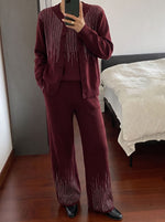 Comfortable Rhinestone Embellished Knit Three-Piece Set