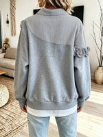 Casual Cotton Sweatshirt With Striped Ruffle Panels