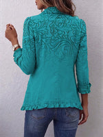 Western-style Vintage Floral Gradient Print Cotton-linen Ruffled Jacket