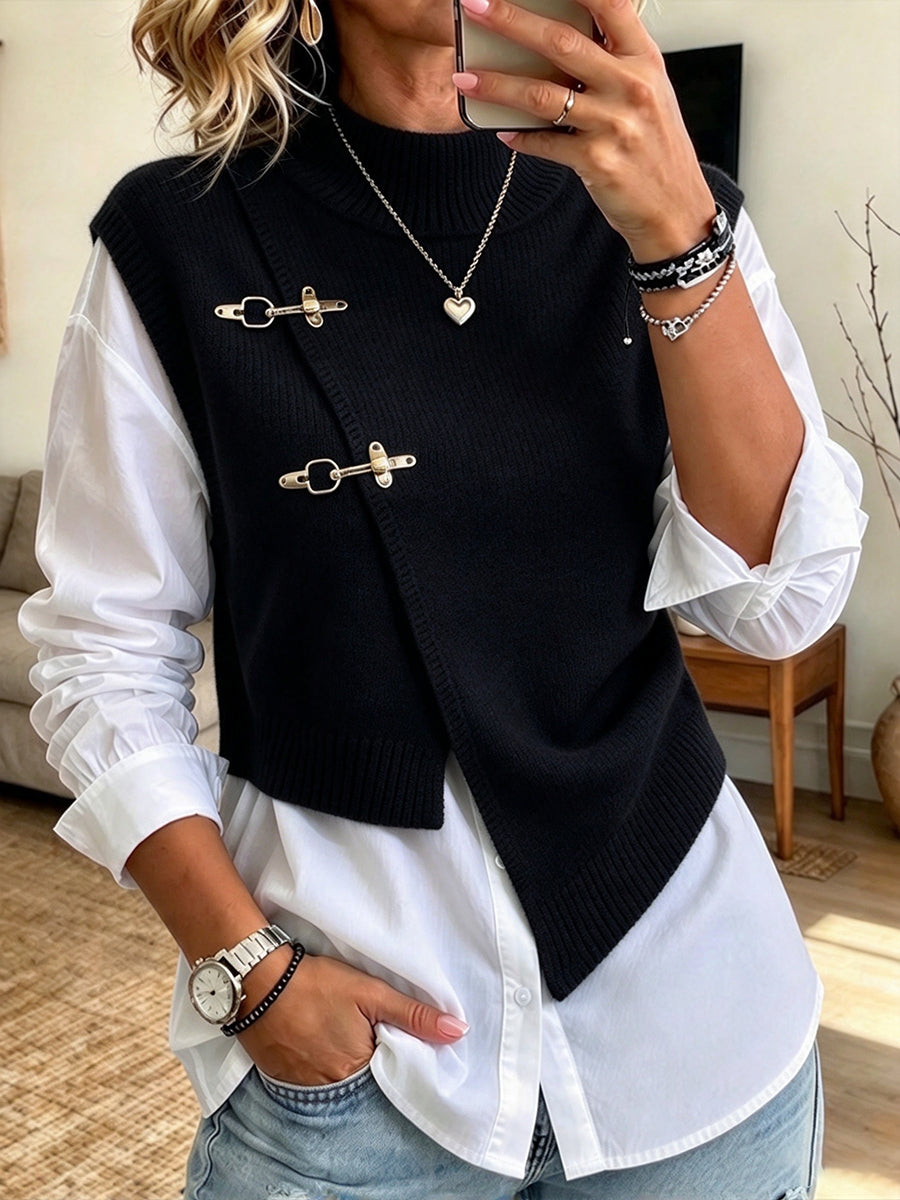 Chic Knit Vest And White Shirt Two-piece Set