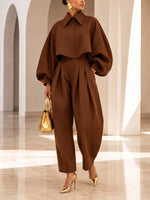 Sophisticated Rich Brown Pleated Wide-Leg Pants