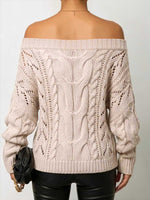 Women's Solid Color Off-shoulder Long-sleeved Casual Loose Knit Pullover Top
