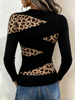 Trendy Stretchy Leopard-print Spliced Top
