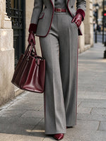 Vintage-elegant Herringbone Wool-blend Wide-leg Trousers