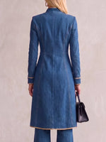 Women's Stand Collar Long Sleeve Casual Loose Denim Long Jacket