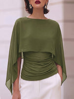 Women's Solid Color Round Neck Cape-style Slim Top