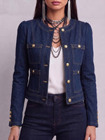 Women's Round Neck Long-sleeved Casual Loose Denim Cardigan