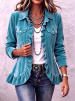 Chic Western Boho Ruffled Velvet Jacket