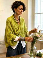Western Cozy Relaxed Batwing Sleeves Crossover V-neck Sweater