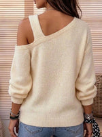 Women's Off-shoulder Bowknot Asymmetrical Knit Sweater