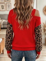 Women's Asymmetrical Bow Tie Leopard Sleeve Sweater