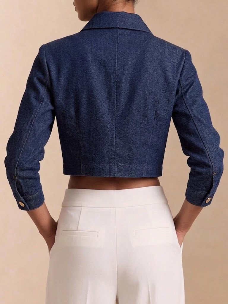 Denim Shirt With An Asymmetrical Placket, Large Metal Buttons, And A Fold-over Collar