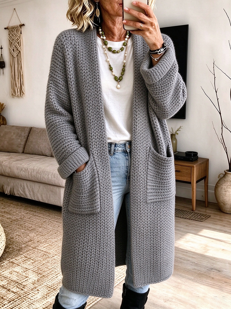 Chic Oversized Longline Open-front Knit Cardigan Sweater