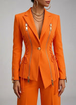 Stylish Tailored Blazer With Lace-up And Zipper Details