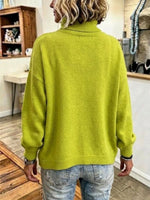 Loose-fit High-neck Knit Sweater With A Diagonal Row Of Colorful Buttons