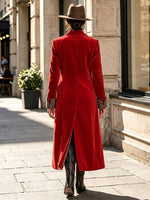 Stylish And Elegant Long Red Wool-blend Coat With Leopard-print Lining