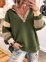 Chic Cozy Oversized V-neck Striped Sweatshirt