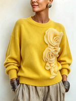 Chic Yellow Knitted 3d Floral Sweater