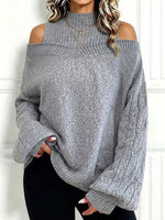 Loose-fit Mock-neck Knit Top With Lantern Sleeves
