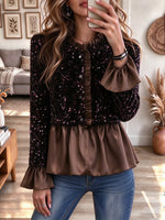 Glamorous Sequin Mixed-Media Peplum Blouse